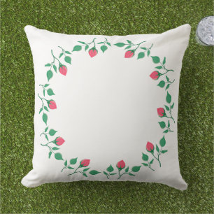 Floral round frame with pink rose flowers cushion