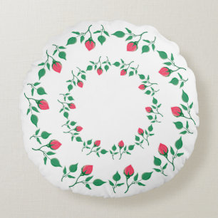 Floral round frame with pink rose flowers  cushion