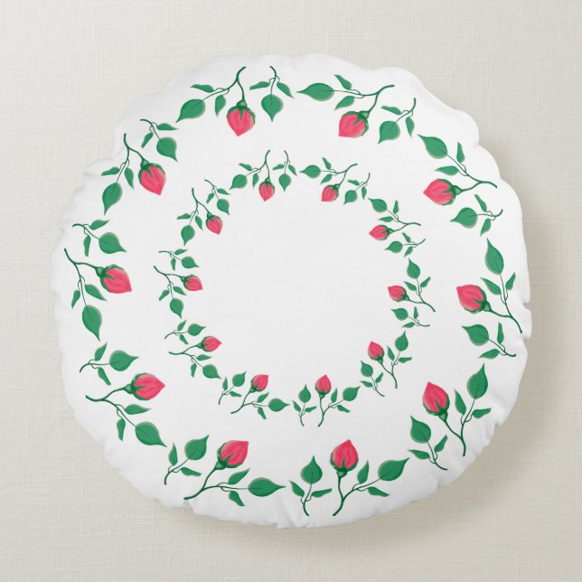 Floral round frame with pink rose flowers  cushion (Front)