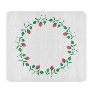 Floral round frame with pink rose flowers cutting board