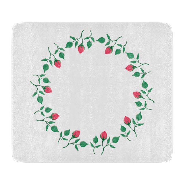 Floral round frame with pink rose flowers  cutting board (Front)