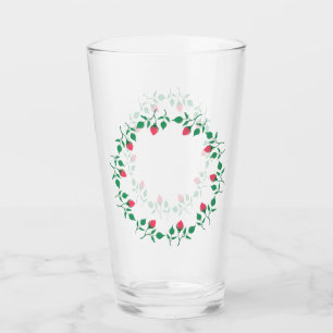 Floral round frame with pink rose flowers glass