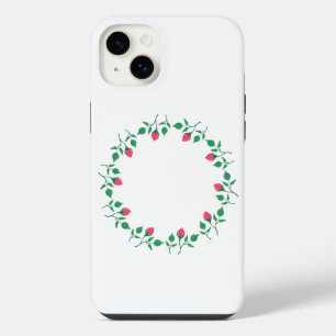 Floral round frame with pink rose flowers iPhone 14 plus case