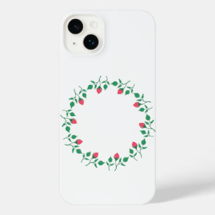 Floral round frame with pink rose flowers   iPhone 14 plus case
