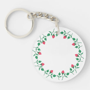 Floral round frame with pink rose flowers  key ring