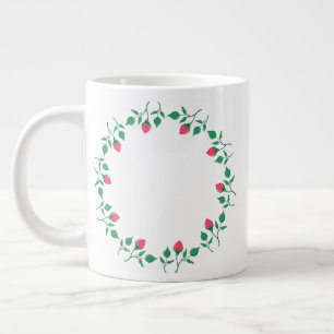 Floral round frame with pink rose flowers large coffee mug