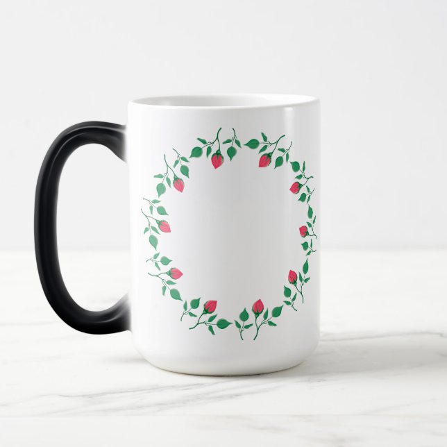 Floral round frame with pink rose flowers  magic mug (Left)