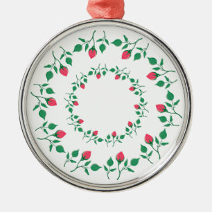 Floral round frame with pink rose flowers metal tree decoration
