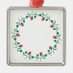 Floral round frame with pink rose flowers  metal tree decoration