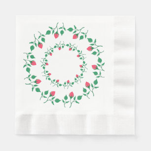 Floral round frame with pink rose flowers napkin