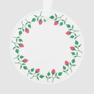Floral round frame with pink rose flowers ornament