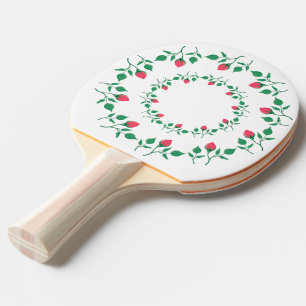 Floral round frame with pink rose flowers ping pong paddle