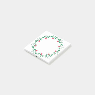 Floral round frame with pink rose flowers post-it notes