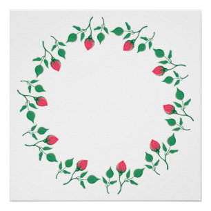 Floral round frame with pink rose flowers poster