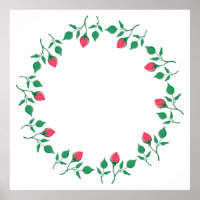 Floral round frame with pink rose flowers