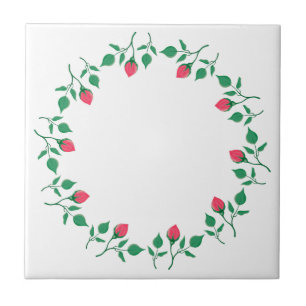 Floral round frame with pink rose flowers tile