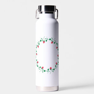 Floral round frame with pink rose flowers  water bottle