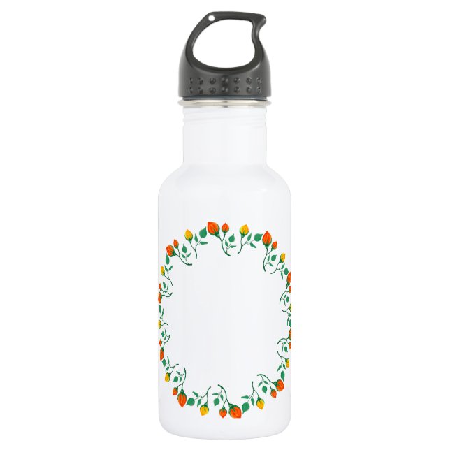 Floral round frame with yellow and red rose flower 532 ml water bottle (Front)