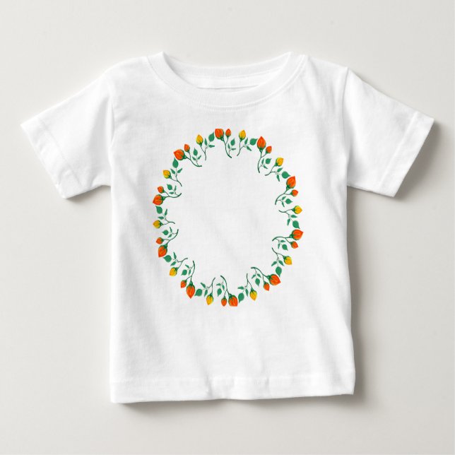 Floral round frame with yellow and red rose flower baby T-Shirt (Front)