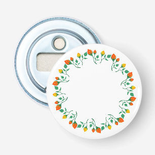 Floral round frame with yellow and red rose flower bottle opener