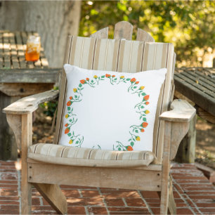 Floral round frame with yellow and red rose flower cushion