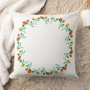 Floral round frame with yellow and red rose flower cushion