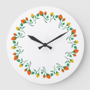 Floral round frame with yellow and red rose flower large clock