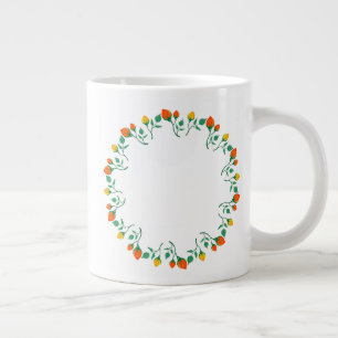 Floral round frame with yellow and red rose flower large coffee mug