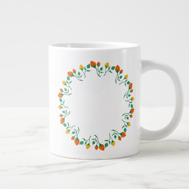Floral round frame with yellow and red rose flower large coffee mug (Right)
