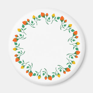 Floral round frame with yellow and red rose flower magnet