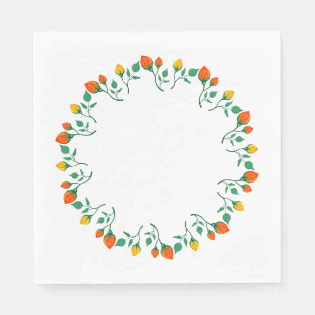 Floral round frame with yellow and red rose flower napkin (Front)