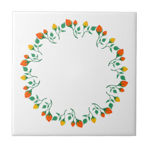 Floral round frame with yellow and red rose flower tile