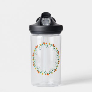 Floral round frame with yellow and red rose flower water bottle