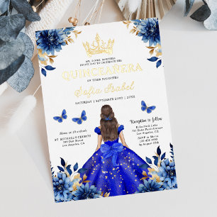Floral Royal Blue Butterfly Princess Quinceanera