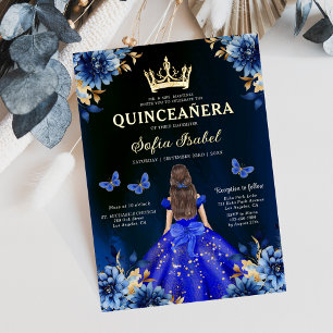 Floral Royal Blue Butterfly Princess Quinceanera