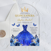 Floral Royal Blue Butterfly Princess Quinceanera