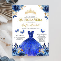 Floral Royal Blue Butterfly Princess Quinceanera