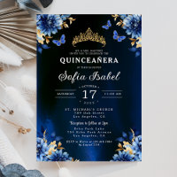 Floral Royal Blue Butterfly Princess Quinceanera