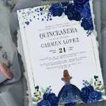Floral Royal Blue Dress Budget Quinceanera Invitation<br><div class="desc">Floral Royal Blue Dress Budget Quinceanera Invitation</div>