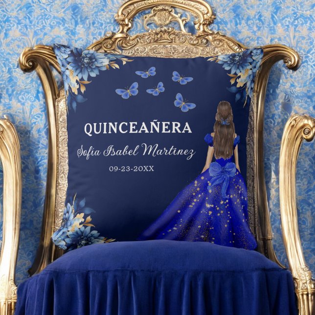Floral Royal Blue Gold Princess Quinceanera Cushion (Creator Uploaded)