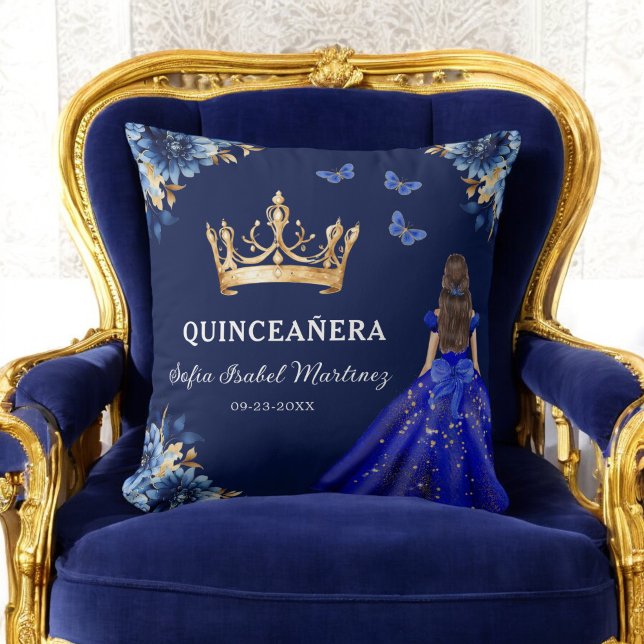 Floral Royal Blue Gold Princess Quinceanera Cushion (Creator Uploaded)