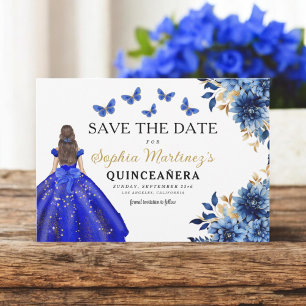 Floral Royal Blue Princess Birthday Quinceanera Save The Date