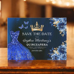 Floral Royal Blue Princess Birthday Quinceanera Save The Date<br><div class="desc">Celebrate in style with the Floral Pink and Gold Princess Birthday Quinceañera invitation. This elegant design features soft pink florals paired with luxurious gold accents, perfect for a regal and memorable 15th birthday celebration. The invitation embodies grace and sophistication, fit for a princess. The delicate floral details and shimmering gold...</div>