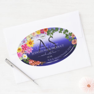 Floral Royal Blue Product Labels Monogram Add Logo
