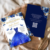 Floral Royal Blue QR Code Princess Quinceanera