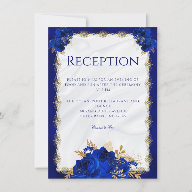 Floral Royal Blue Wedding Reception Card Download (Front)