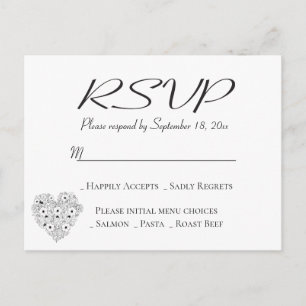 Floral RSVP Black Anemones Heart Flowers Wedding Invitation Postcard
