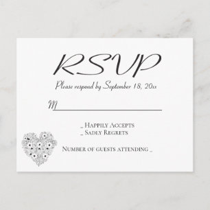 Floral RSVP Black Anemones Heart Flowers Wedding Invitation Postcard