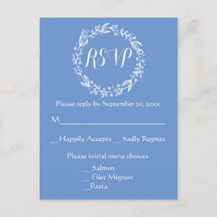 Floral RSVP Blue Cornflower Flower Wedding Wreath Invitation Postcard