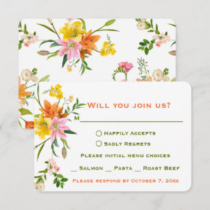 Floral RSVP Lily Flowers Orange Green, Pink Invitation